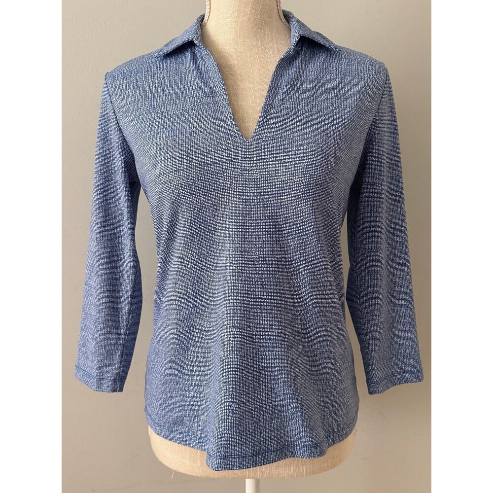 J. Mclaughlin Signature Catalina Cloth Blue V-Neck Blouse Size Small Preppy